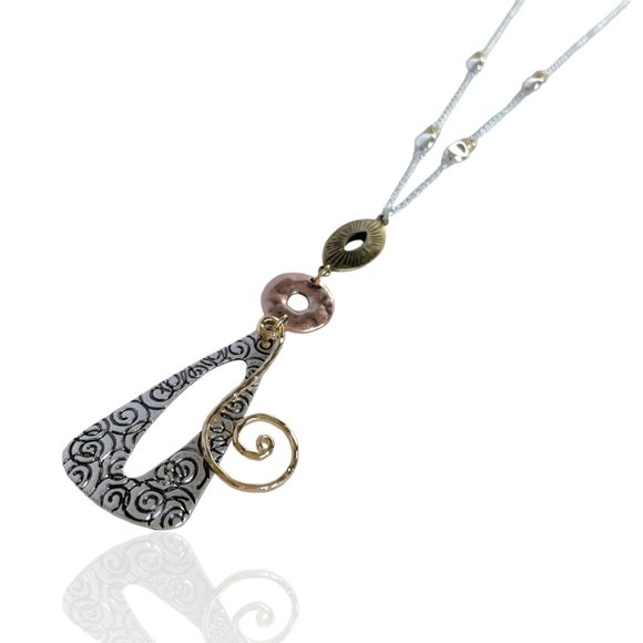 Necklace and Earring Set, Antique Silver, Gold, Copper Tones 24"-26" - Picture 3 of 10